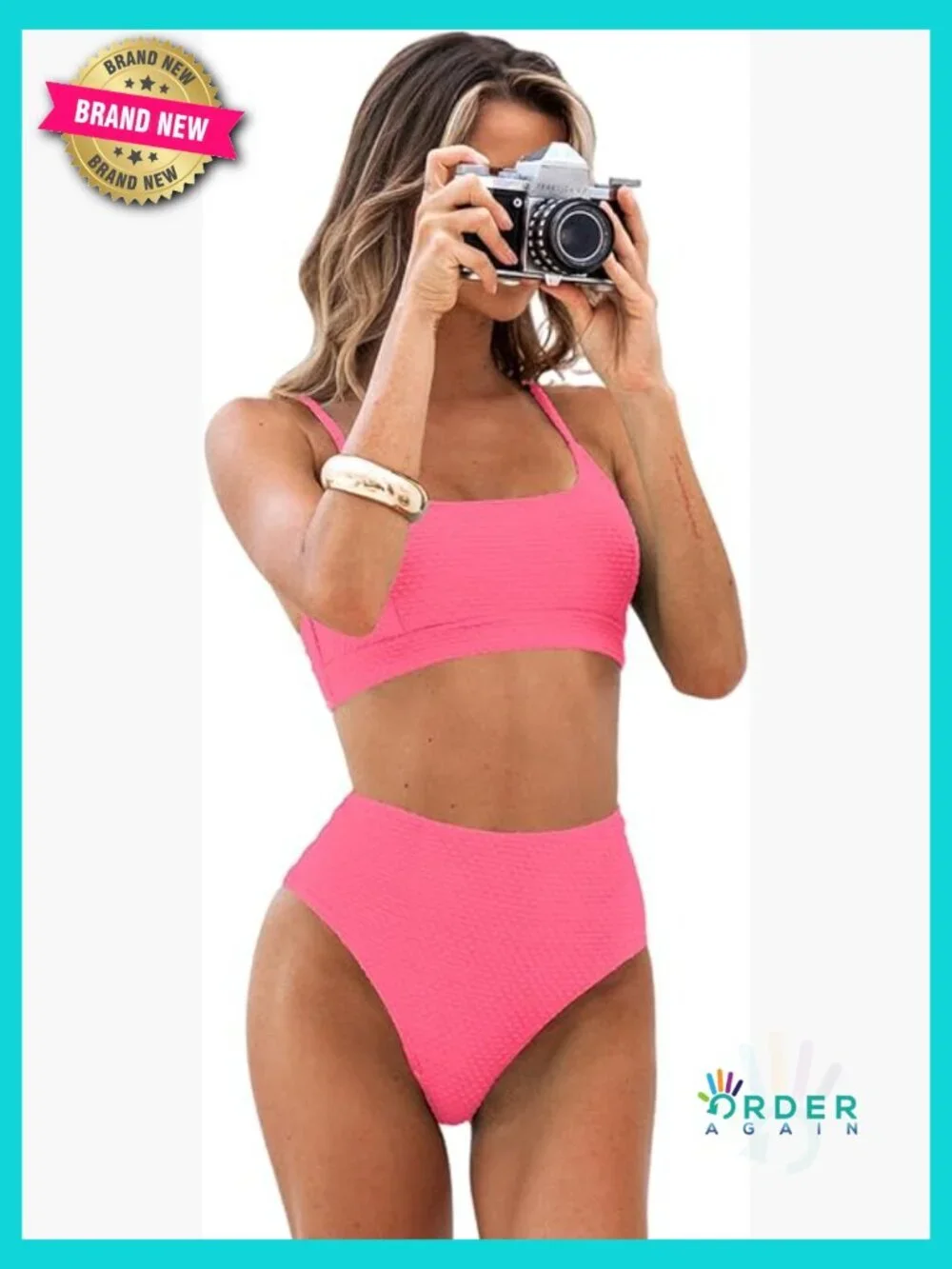 Ribbed Texture Bikini Set High Waisted Retro Chic Bathing Suit Two Piece